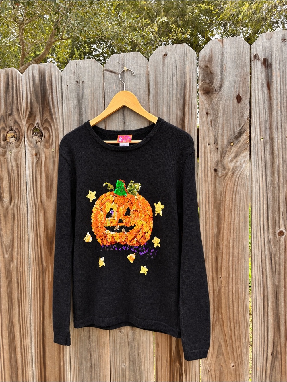 Peek-A-Boo | Vintage Halloween Sequined Pumpkin Cotton & Ramie Blend Sweater